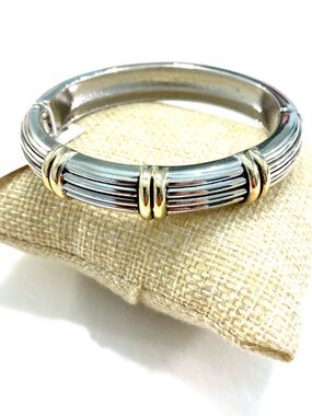 Park Lane Silver Bangle with Gold Accent Rings